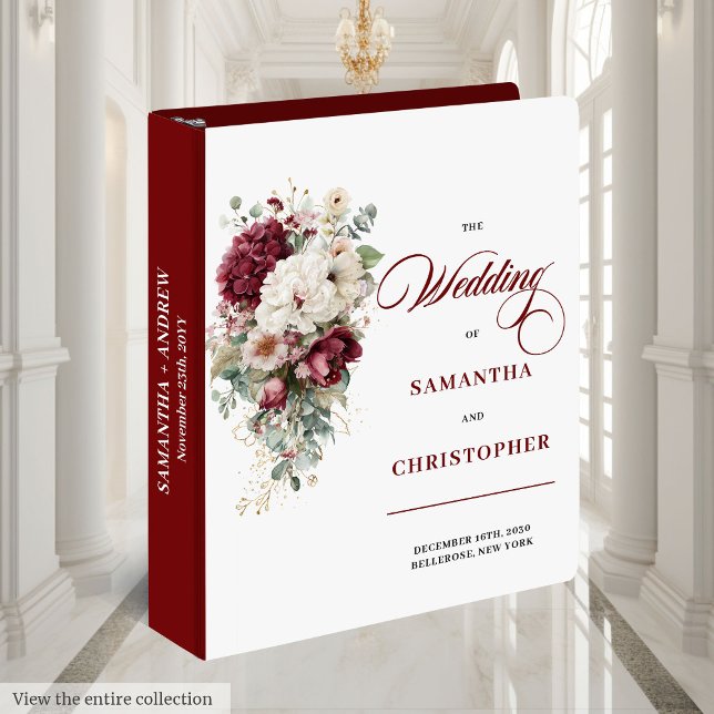 Classeur Boho Burgundy Blanc Floral Mariage Mémoire Album (Boho burgundy gold roses wedding memory album

)