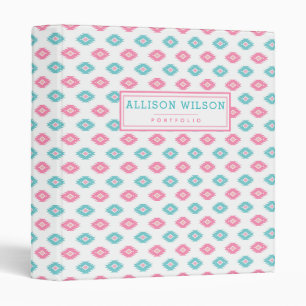 Classeur Boho Chic Turqoise & Motif Aztèque Rose