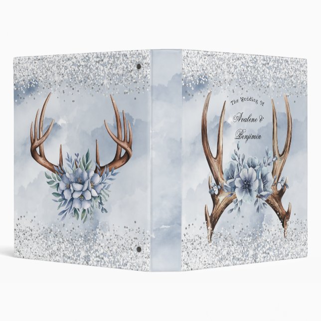 Classeur Boho Deer Antler avec Mariage Floral bleu (Arrière-plan)