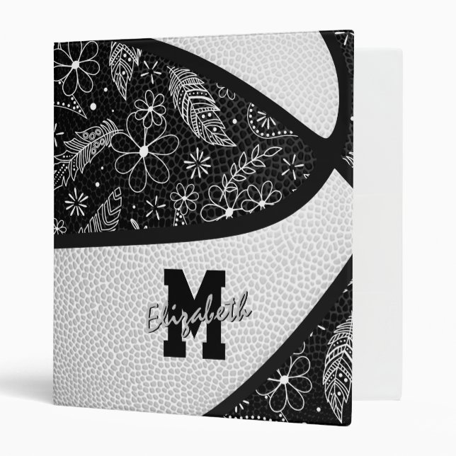 Classeur boho doodle motif noir blanc basketball (Devant/intérieur)