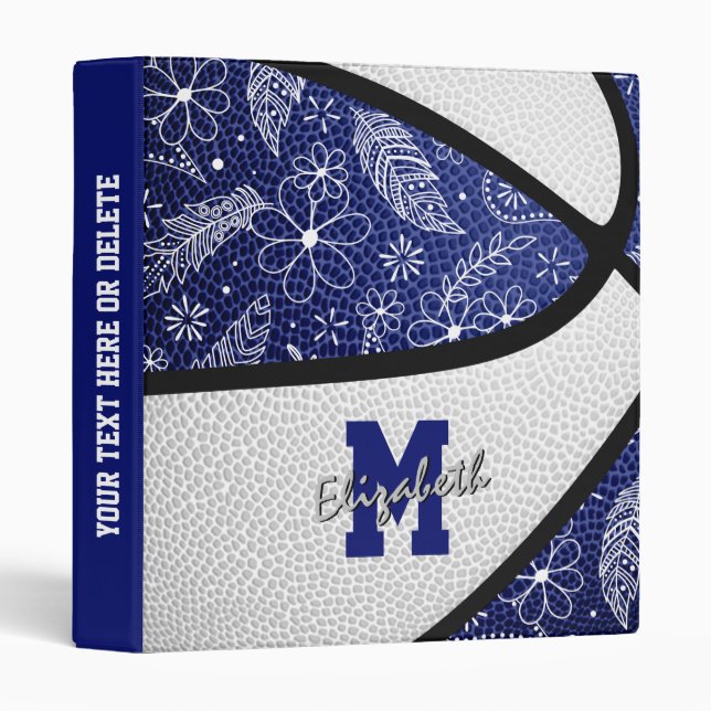 Classeur boho doodles motif bleu blanc basketball (Devant/Côté)