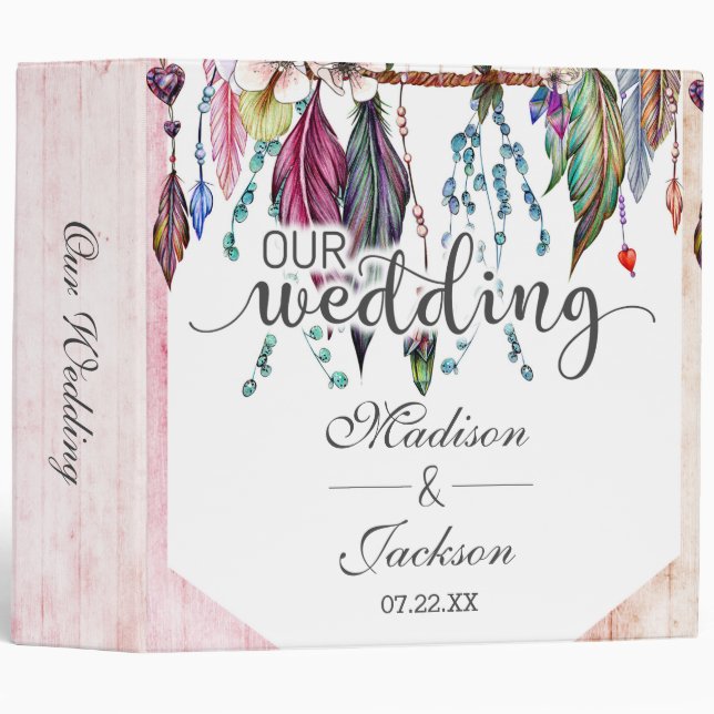 Classeur Boho Dreamcatcher & Feathers Mariage Album photo (Devant/Côté)