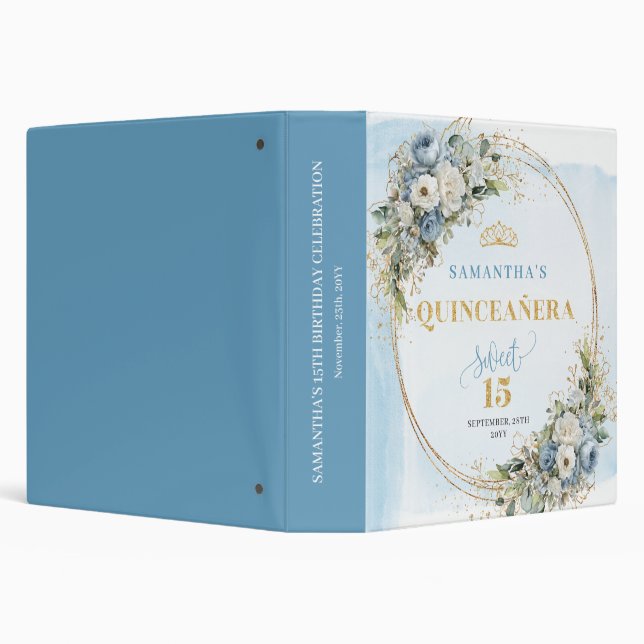 Classeur Boho Dusty Blue Floral Eucalyptus Quinceañera  (Arrière-plan)