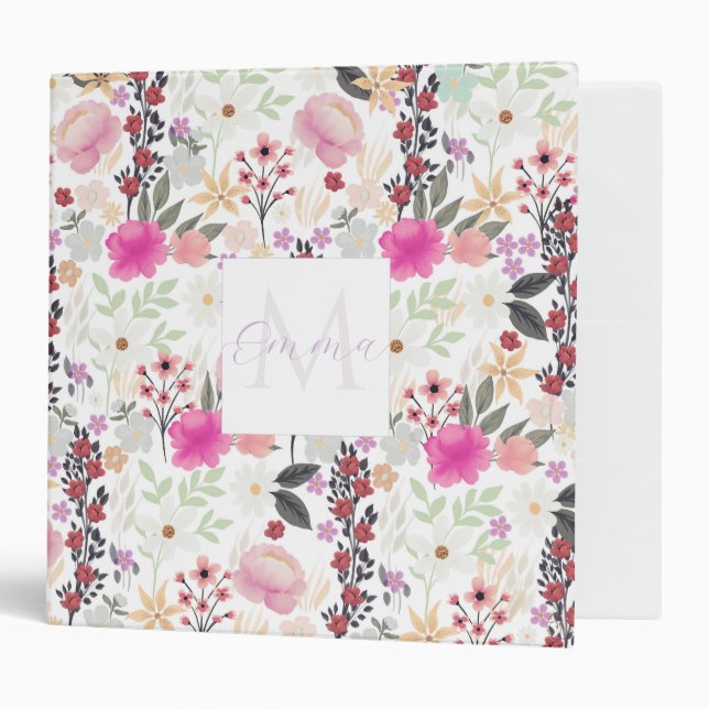 Classeur Boho Fleur sauvage rose Floral (Devant/intérieur)