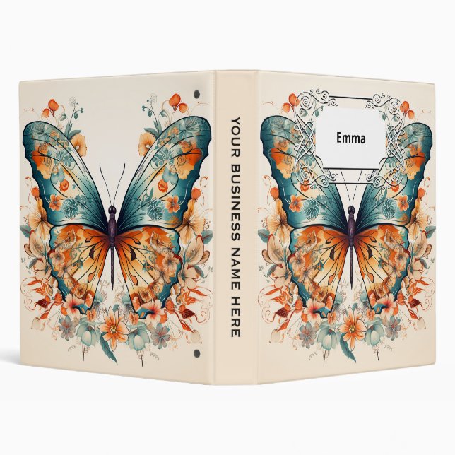 Classeur Boho Floral Blossom Butterfly Meadow Aquarelle (Arrière-plan)