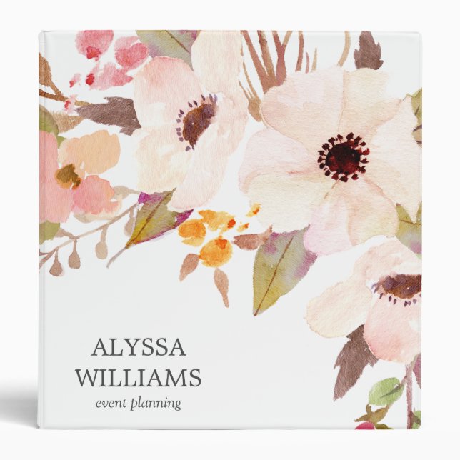 Classeur Boho Floral Rustique Aquarelle Peony Personnalisé (Devant)