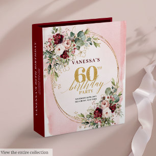 Classeur Boho Merlot Or Rose Florales 60e Anniversaire Clas