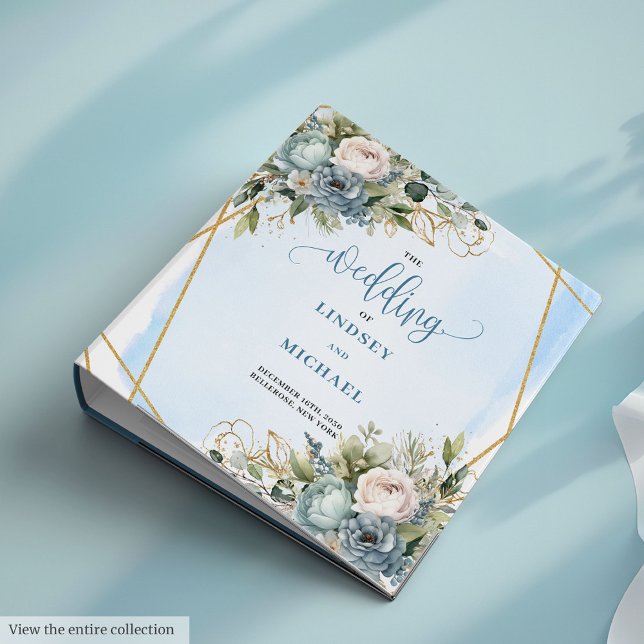 Classeur Boho minimaliste Dusty Blue Greenery Floral Mariag (Minimalist Dusty Blue Greenery Floral Wedding Planner)