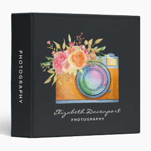 Classeur Boho Orange Caméra & Fleurs Aquarelle