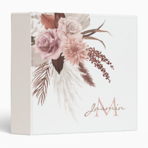 Classeur Boho Pampas Rose Grass Fleurs séchées Monogramme