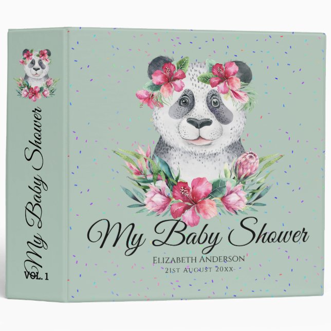Classeur Boho Panda Bear Baby shower Planner Fleurs (Devant/Côté)