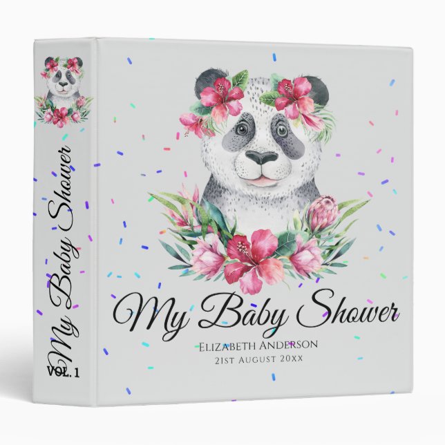 Classeur Boho Panda Bear Baby shower Planner Fleurs (Devant/Côté)
