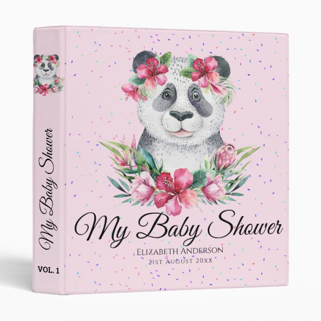 Classeur Boho Panda Bear Baby shower Planner Fleurs (Devant/Côté)