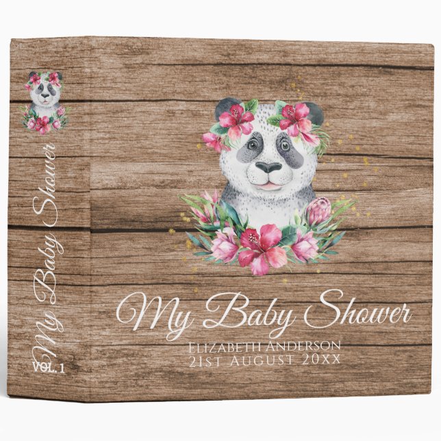 Classeur Boho Panda Bear Baby shower Planner Fleurs (Devant/Côté)