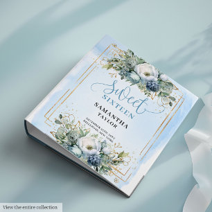 Classeur Boho Pastel Bleu Luxueux Fleurs de Verdure Douces