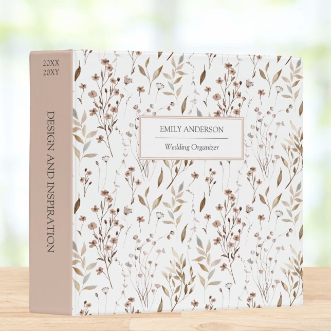 Classeur Boho rustique Aquarelle Brown automne Floral Botan (In situ)