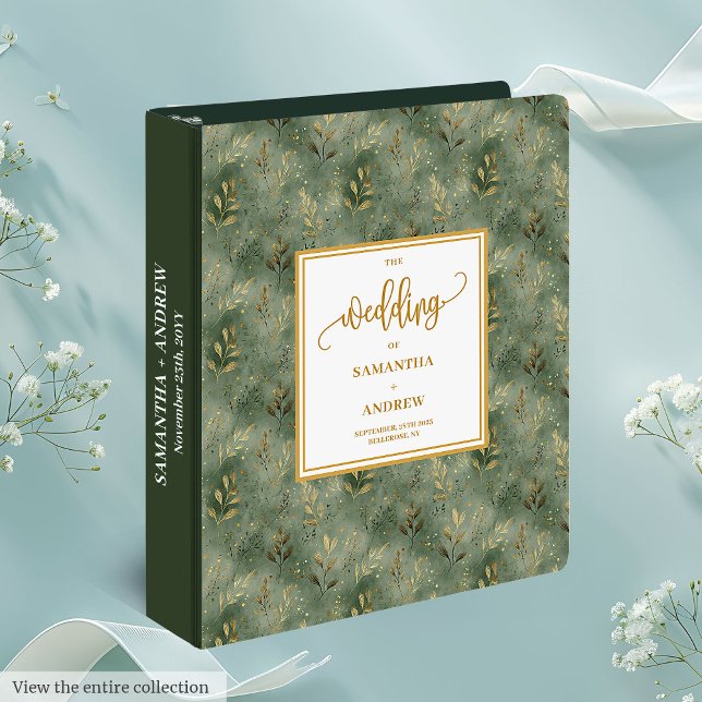 Classeur Boho Sage Green Gold Green Mariage (Trendy Boho Sage Green Gold Greenery Wedding 3 ring binder )