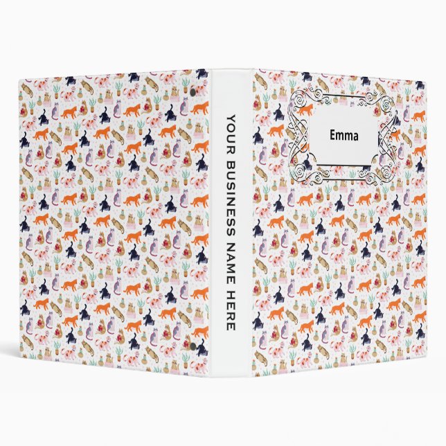 Classeur Boho Summer Cute Cats Green Cactus (Arrière-plan)