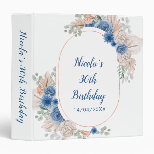 Classeur Boho Terracotta Pampas Grass Birthday Photo Album (Devant/Côté)