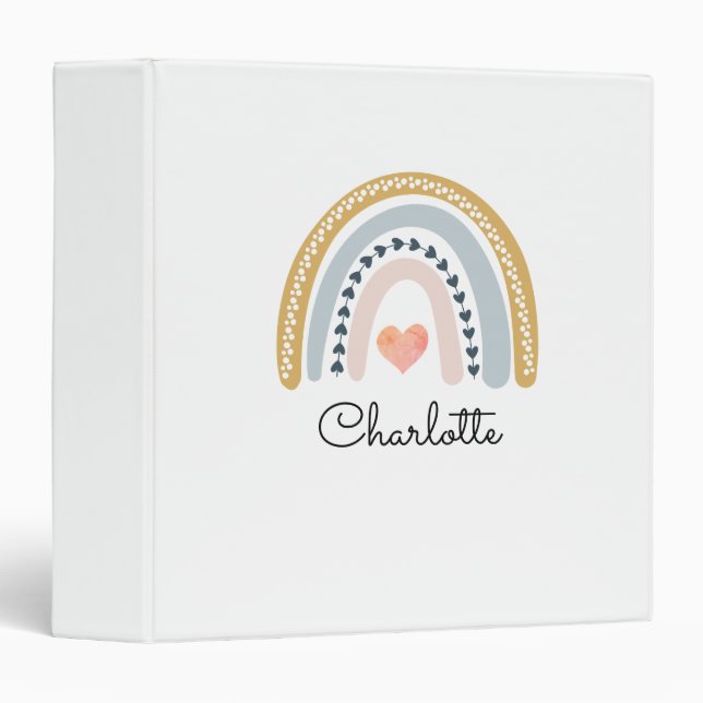 Classeur Boho Watercolor Rainbow Kid's Personnalisé (Devant/Côté)
