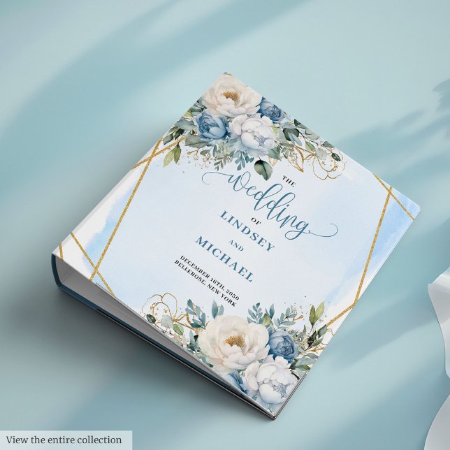 Classeur Boho Whimsical Dusty Blue Flowers et Parties scint (Whimsical Boho Dusty Blue Flowers and Gold Glitter 3 ring binder)