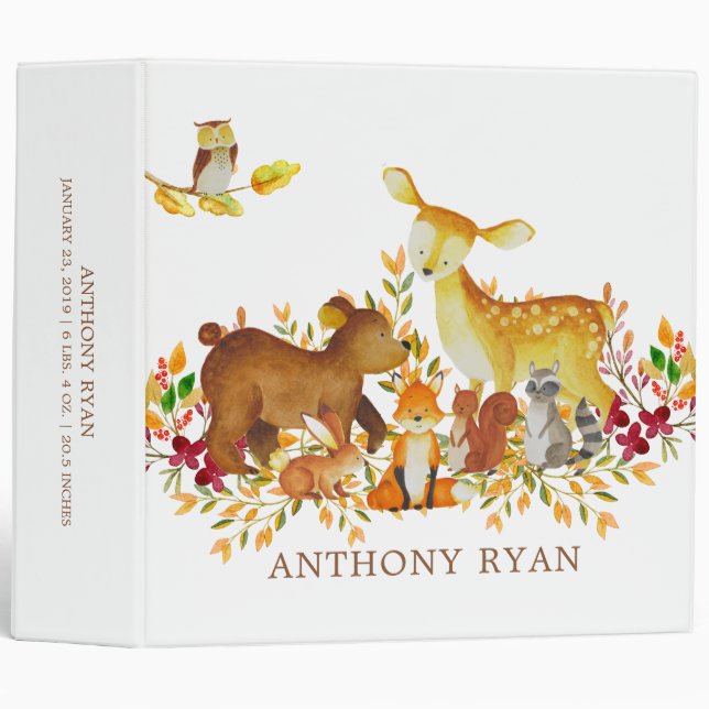 Classeur Bois Animaux Garçons Baby Photo Album (Devant/Côté)