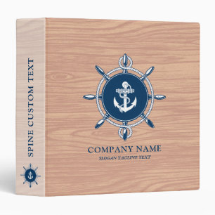 Classeur Bois Brown clair et roue de bateau bleu marine et