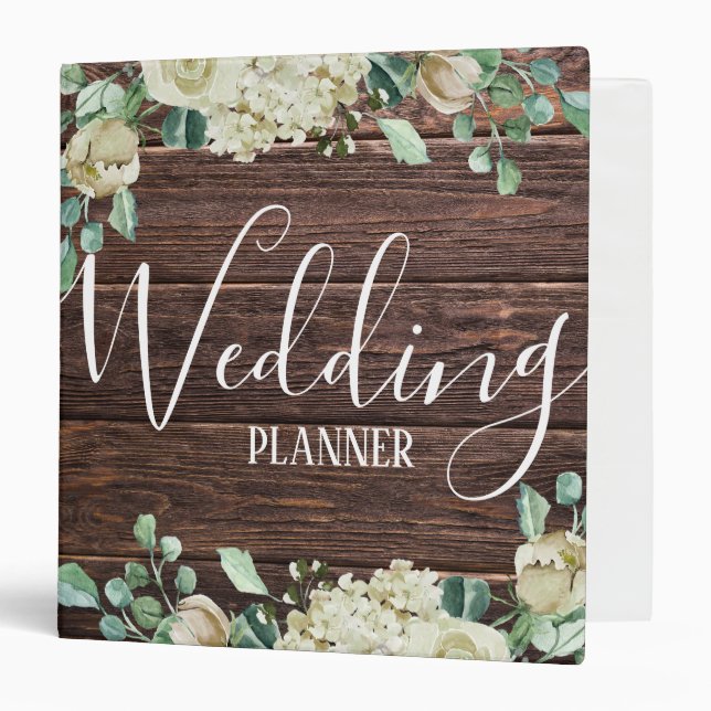 Classeur Bois rustique aquarelle rose Wedding planner (Devant/Intérieur)