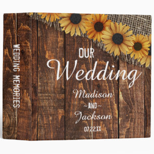 Classeur Bois rustique & Burlap Tournesol Mariage Album pho