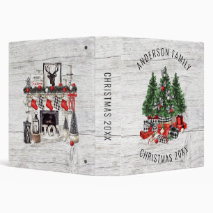 Classeur Bois rustique Cadeaux d'arbre de Noël rouge et no