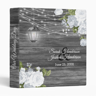 Classeur Bois rustique, lanterne et fleurs blanches