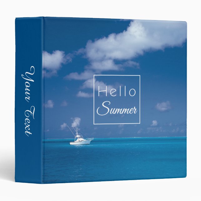 Classeur Bonjour typographie bleue de mer des Caraïbes (Devant/Côté)