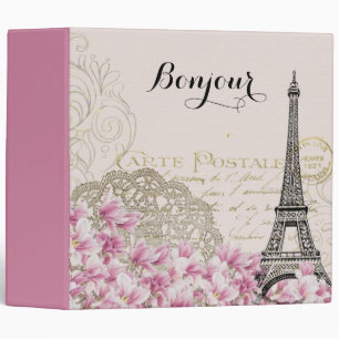 Classeur Bonjour Vintage Tour Eiffel Collage avec Fleurs