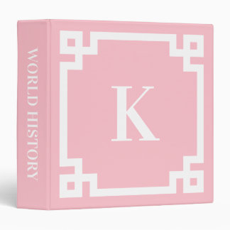 Classeur Bordure clé grecque rose et blanc Monogramme