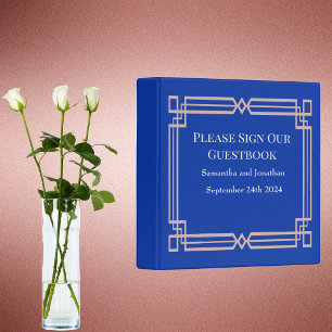 Classeur Bordure d'or Rose moderne sur le livre d'or bleu d