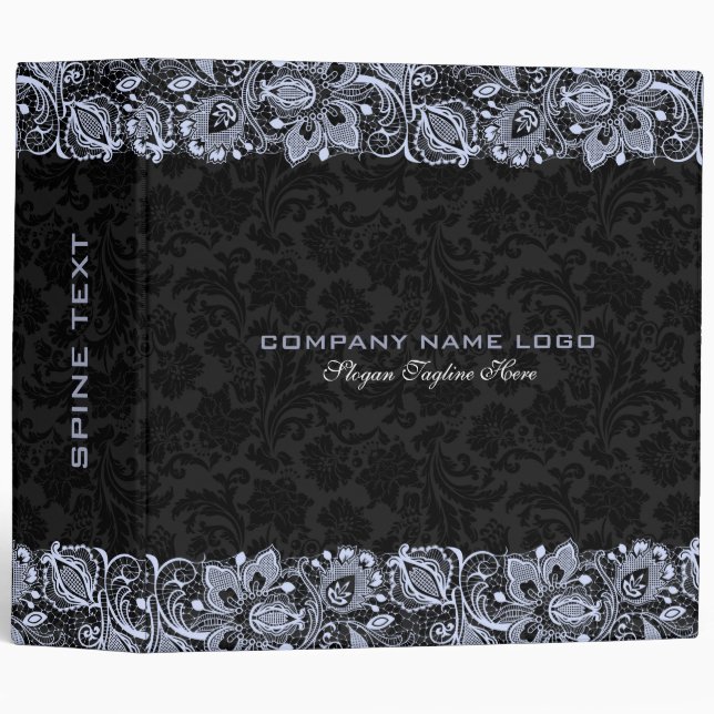 Classeur Bordure en dentelle noire et Damas (Devant/Côté)