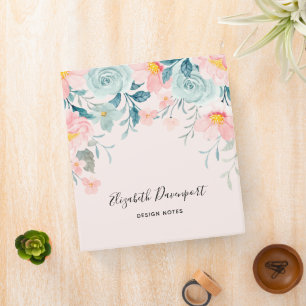 Classeur Bordure florale rose et verte
