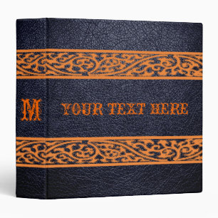 Classeur Bordure noire en cuir orangé en Damas