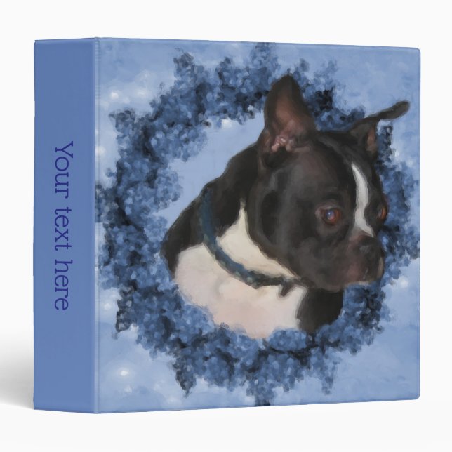Classeur Boston Terrier Fleurs Chien Art Personnalisé (Devant/Côté)