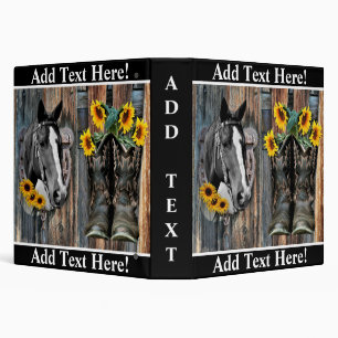 Classeur Bottes de cowboy Rustique Western Horse Sunflower