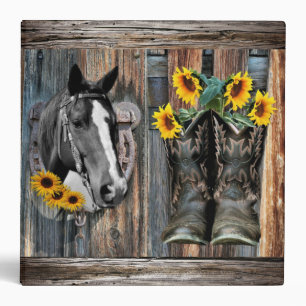 Classeur Bottes de cowboy Rustique Western Horse Sunflower