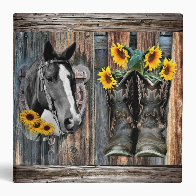 Classeur Bottes de cowboy Rustique Western Horse Sunflower  (Devant)