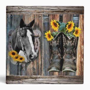 Classeur Bottes de cowboy Rustique Western Horse Sunflower