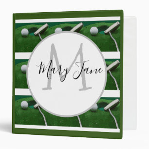 Classeur Boule de golf et putter sur herbe verte Monogramme