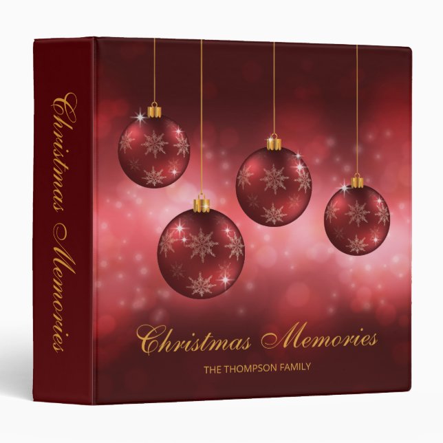 Classeur Boules de Noël festives rouges avec texte personna (Devant/Côté)