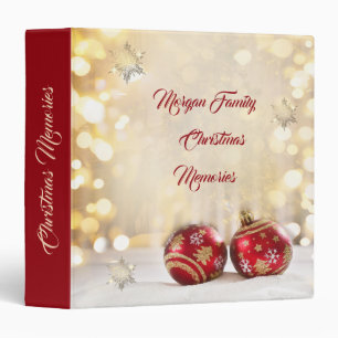 Classeur Boules de Noël rouges Flocons de neige dorés 
