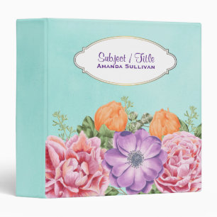 Classeur Bouquet de fleurs aquarelles rose violet orange