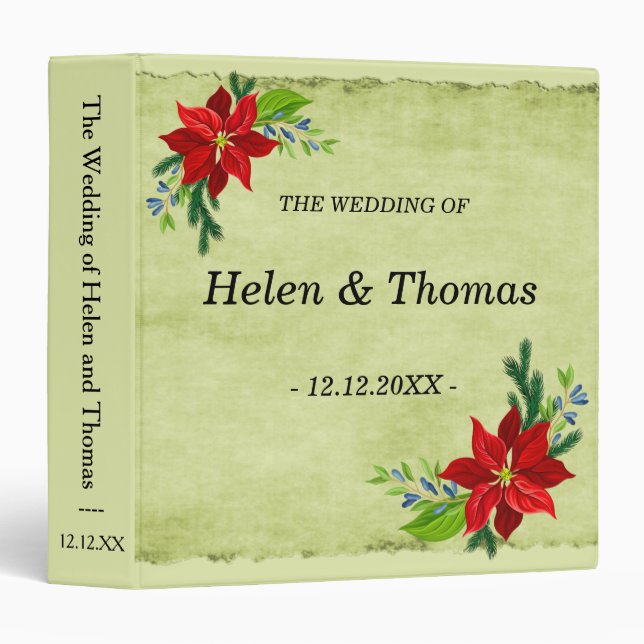 Classeur Bouquet floral Poinsettia, Mariage vintage (Devant/Côté)