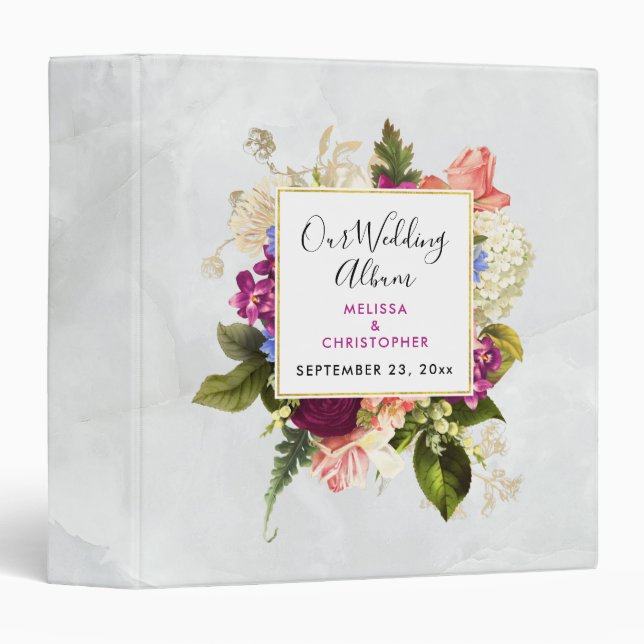 Classeur Bouquet floral rose et blanc moderne Album de mari (Devant/Côté)