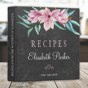 Classeur Bouquet floral rose patins recettes rustiques